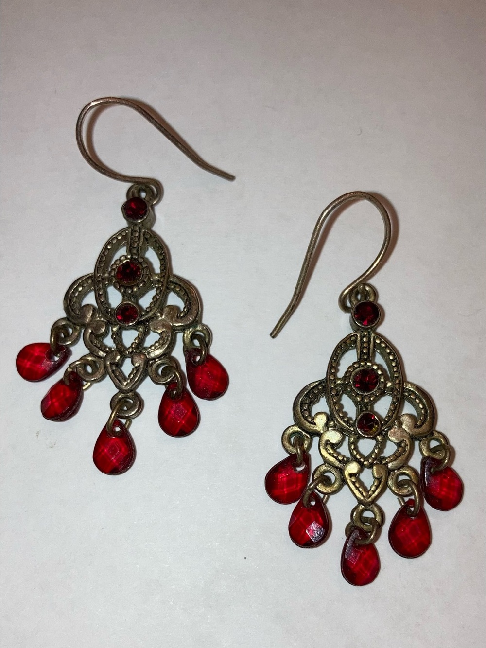 Vintage Red Teardrop Dangle Earrings Boho Western Bohemian Jewelry